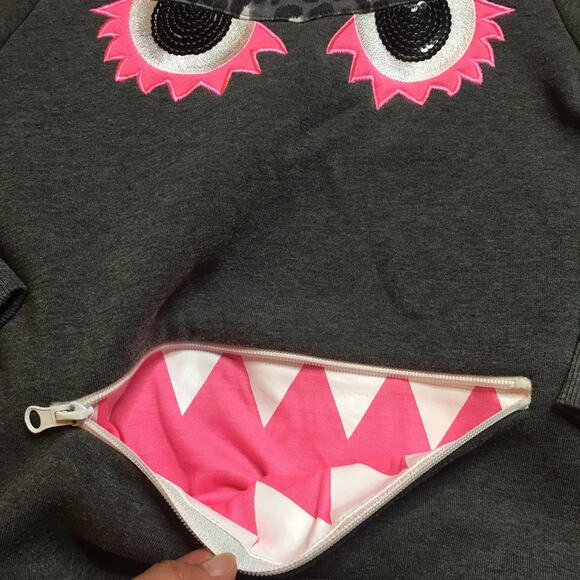 Limited To Girls Embellished Monster Hoodie Sweatshirt Gray Pink 5/6 - Picture 3 of 8